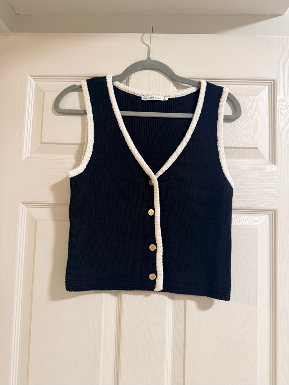 Abercrombie & Fitch Black Knit Vest with Cream Trim
